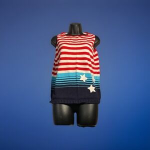 Villager Sport Liz Claiborne Patriotic Sweater Vest Red White Blue Medium Knitt